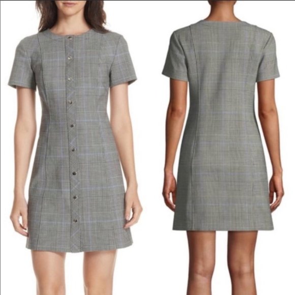 THEORY black white Easy Snap Shift dress in Windowpane Portland Glen plaid - Picture 1 of 7